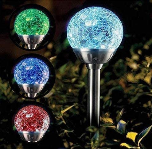 Garden Mile Set of 4 Solar Garden Stake Lights LED Colour Changing Solar Outdoor Lights Driveway Pathway Lighting Stainless Steel Outdoor Lighting Patio Flowerbeds Planters Borders