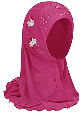 TINAYAUE Muslim Headscarf Hijab Islamic Full Cover Turban Head One-Piece Floral Arab Scarf Amira Hijab Head Wear Long Scarf for Children Girl 2-6 Years Old
