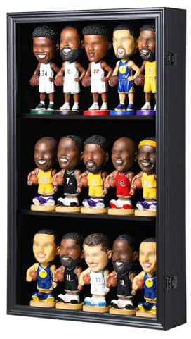 Zmiky Bobblehead Display Case Action Figure Display Case Bobble Head Shadow Box Wall Cabinet for 15 Figurines Display with Lockable Anti Fade Uv Protection for Bobble Heads, Action Toy Figures, Black
