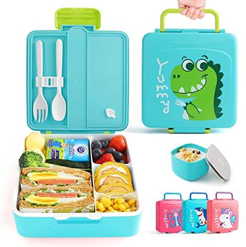 Lehoo Castle Bento Lunch Box for Kids, 1300ml Bento Box Lunch Containers with 4 compartments, Kids Lunch Box with Sauce Jar/Spoon & Fork