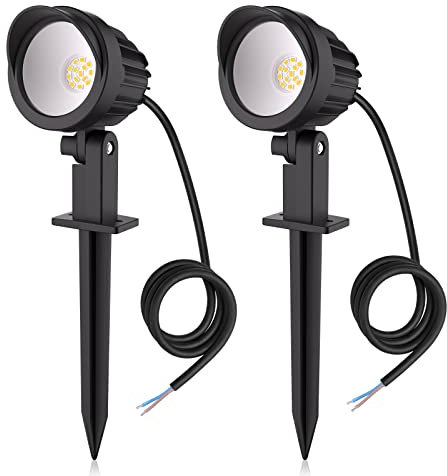 MEIKEE Garden Spot Lights - 7W 500LM Outdoor Spike LED Lights Mains Powered - IP66 Waterproof - Landscape Decorative - Patio Yard Pathway - Cold White - 2 Pack Without Plug