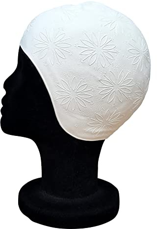 Blue Reef Diseño 3D de goma moldeada estilo vintage original para damas, clásico retro, gorro de natación de talla única para adultos pequeños (flor blanca), gorros de piscina mujer