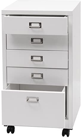 Rollcontainer HWC-L49, Schubladenschrank Stahlschrank Aktenschrank, Metall 75x40x41cm 5 Schubladen - weiß