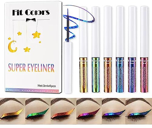 6 Colours Liquid Glitter Eyeliner, JasCherry Metallic Shimmer Glitter Eyeshadow, Long-lasting Waterproof, Quick-drying, Sparkling Eye Liner Pencil For Daily, Stage, Wedding, Cosplay, Party
