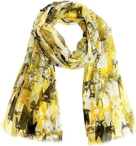 J26 lätt sommar sidenduk med katt hund motiv XL halsduk silkesscarf silkescarf katt hund halsduk högkvalitativt glitter, glitter katt gul, 180 x 75cm
