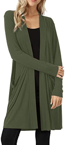 IQYU Cárdigan negro largo con bolsillo para mujer, chaqueta fina de verano, chaqueta deportiva de verano, chaqueta de transición elegante, chaqueta de punto fino, chaqueta de otoño / chaqueta