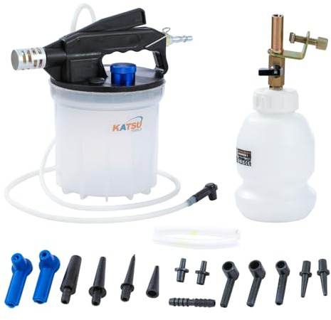 KATSU Tools Kit di spurgo pneumatico del liquido dei freni, 2 litri, con bottiglia di riempimento da 1 litro, adatto per la maggior parte dei sistemi frenanti standard e ABS, per auto, camion