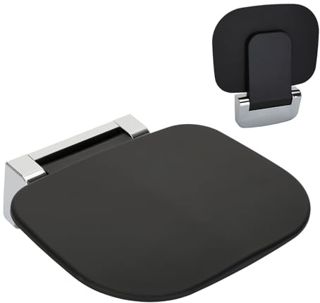 Foldable Shower Seat Wall Mounted – 400lb Shower Bench, Small Shower Spaces, 17 Secure Fold Down Design (Black)