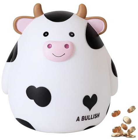 Chstarina Cow Piggy Bank, White Cow Money Box, Unbreakable Animal Money Bank, Kids Coin Bank, Cute Cartoon Money Box, Plastic Money Bank, Coin Money Saving Box,Gift for Boys Girls Adults Kids Birthday