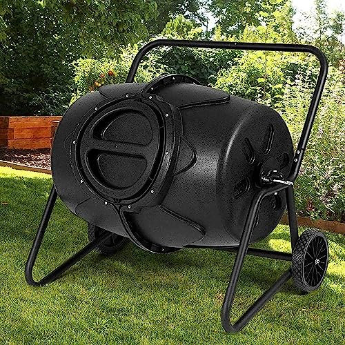 QIANMEI 170L Compost Tumbler Bin Capacity Rotatable,Outdoor Garden All Season Rotating Compost Bin With Wheels, Heavy Duty Capacity Composter, For Farm/Kitchen