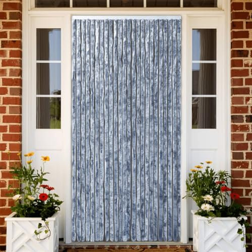 Chenille Fly Curtain, String Door Curtain Fly Blind, Insect Bug Screen String Doorways Divider, Tassel Doors, Window Curtain Panel Decorations Doorways DividersSilver 100x200 cm