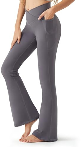 Zylioo Långa utsvängda leggings, yogabyxor, dam, hög midja, slagbyxor, ogenomskinliga bootleg, sportbyxor, bootcut, joggingbyxor, jazzbyxor, träningsbyxor, GRÅ, S Tall