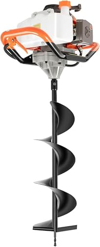 Petrol Earth Auger 72CC 2.3KW, 300RPM Spiral Digger with 3 Drill Bits & 12inch Extension for Planting Trees