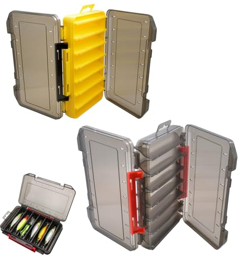 GZDILUOGS 2 stycken betesboxar, fiske, dubbelsidig tackle box fiske 19,8 x 13,5 x 3,6 cm Tackle Box fiske med bärhandtag vattentät fiskelådor plast för fiskedrag förvaring av fisketillbehör