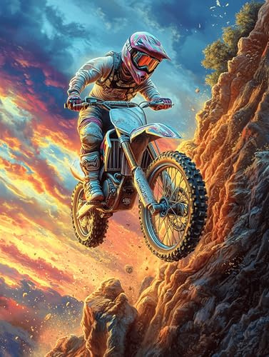 Piloto de motocross en sendero rocoso de montaña Puzzle 300 Piezas Educativo Construir 3D Paisaje de cuento de hadas en caricatura Rompecabezas Para Familia Maquetas Educativas Desafío Intelectual Dec