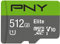 PNY Elite 512GB microSDXC-Speicherkarte + SD-Adapter, 100MB/s Lesegeschwindigkeit, Klasse 10 UHS-I, U1, A1 App Performance, V10 für Full-HD-Video, P-SDU512U190EL-GE