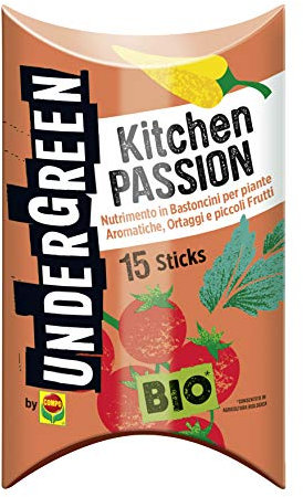 Undergreen Kitchen PASSION, Nutrimento in Bastoncini per Piante Aromatiche, Ortaggi e Piccoli Frutti, Consentito in Agricoltura Biologica, 15 Bastoncini