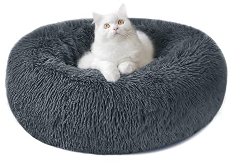 Nepfaivy Cama Relajante para Gatos y Perros Pequeños - Cojines Antiestrés y Lavables, Gris Oscuro, S-15.75in/40cm