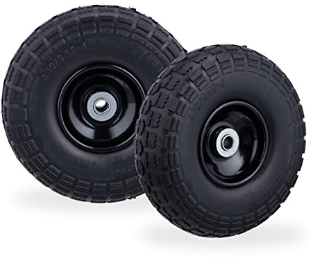 Relaxdays 2 x säckkärrhjul, punkteringssäkra massiva gummidäck, 4,1/3,5–4 tum, 16 mm axel, upp till 150 kg, 260 x 85 mm, svart