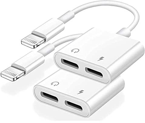 【Apple MFi Certificato】 2 Confezioni Adattatore Cuffie iPhone Lightning a 2 Lightning, AUX Dual + Caricatore per Cavo Splitter Compatibile con iPhone 13/12/11/SE/X/XR/XS/8/7/6