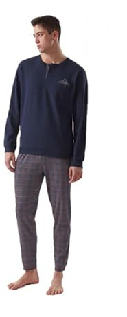 RAGNO Pigiama Uomo Interlock Caldo Cotone Invernale Manica Lunga Collo Serafino e Taschino Pantaloni con Polsini Articolo U533N1, 104MF Fantasia Fumo Melange, 54