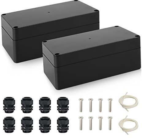 CASMIGC 2 Pièces Boîte de Dérivation, Boîtes de Jonction Etanche IP65, Boitier Plastique Electronique, Boite de Derivation Etanche Exterieur, Boite Dérivation Noire, 158x90x60 mm