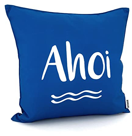 heimtexland ® Outdoorkissen 45x45 Dekokissen Outdoor Garten Lounge Deko Kissen Typ839 Maritim AHOI Blau