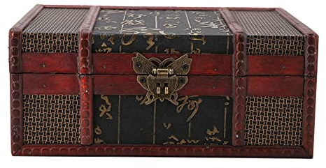 Joyzan Scatola Portaoggetti in Legno, Scrigno del Tesoro Vintage Cassetta Legno in Stile Antico Fatta a Mano Baule con Serratura per Riporre Accessori Gioielli Oggetti di Valore Idea Regalo Decorativa
