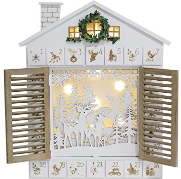 Adventskalender i trä med LED-persienner, ren och skog, julklappar för vuxna