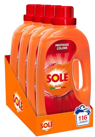 Sole Detersivo Lavatrice Proteggi colore 116 Lavaggi, (4x29), Formula igienizzante, Detersivo Lavatrice Liquido Proteggi colore, rimuove le macchie a basse temperature