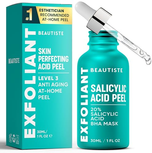 Beautiste 30 DAY MIRACLE BHA 20% Peeling Solution - Clinical Strength BHA Liquid Exfoliant for Clogged Pores, Wrinkles & Blackhead Remover - Salicylic Acid Serum & Chemical Exfoliant for Face Peel 1oz