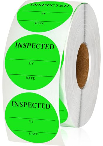 Gueevin 1000 Pcs 2 Inch Quality Control Inventory Labels Writeable QC Inventory Approval Stickers Fluorescent Green Permanent Adhesive Stickers for Shipping Warehouse Organization (Inspected by)