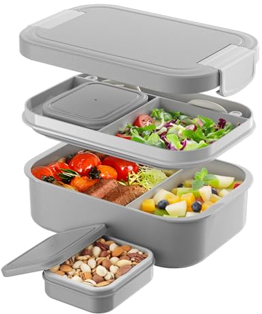 LEIKEEGO Lunchbox Erwachsene 1900ml Brotdose Auslaufsicher Bento Box Erwachsene für Büro, Schule (Grau)