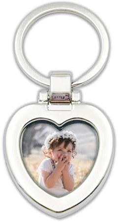 LUODAN Porte-clés personnalisé avec photo Porte-Clés Cadre Photo Miniature en Forme de Cœur ronde Argenté Anneau Brisé Cadeau Personnalisé pour Elle couple porte-clés