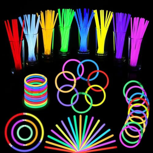 SULOLI 100pcs Bracelet Fluorescent Lumineux avec 100 Connecteurs，Bâtons Lumineux Decoration Halloween Noël Accessoire et Nouvel an de Fête (Coloré)