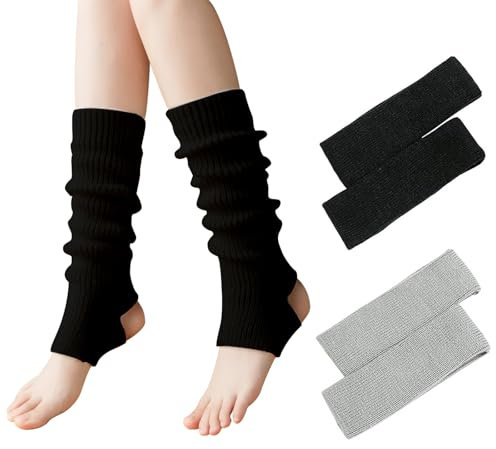 Sophisticate Damen Mädchen Ballettstulpen mit Fersenloch,2 Paare Ballett-Beinstulpen für Mädchen, Gestrickte Steigbügel-Beinstulpen für Damen,Extra Weich, lange Beinstulpen für Yoga, Tanz