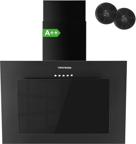 TopStrong Dunstabzugshaube 60cm, Abzugshaube 60cm Umluft/Abluft mit 350 m³/h Starker Saugleistung, Leise Kopffreihaube 60 cm mit LED-Beleuchtung, inkl. Aktivkohlefilter, 3 Geschwindigkeiten, Schwarz