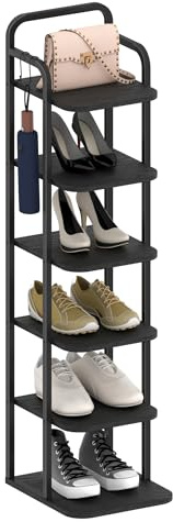 Hzuaneri Vertikales Schuhregal, 6-Stöckige Schuhregale, Schuhturm Für Kleine Räume, Freistehend, Verstellbar, Platzsparend, Schwarz SR04204B