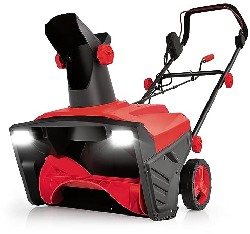 COSTWAY Elektro-Schneefräse 2300W mit LED-Leuchten & 15 A Motor, 50 cm Arbeitsbreite, 25 cm Arbeitshöhe, kabelgebundene Räumungsmaschine mit 180° drehbarer Rutsche & 9 m Wurfweite (Rot)