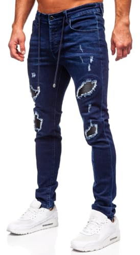 BOLF Homme Pantalon en Jeans Jeans Used Look Jeans Destroyed Denim Style Regular Fit Jambe etroite Temps Libre Casual Style MP0100BS Bleu Fonce M [6F6]