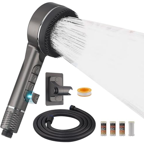 VirtuGro Alcachofa de Ducha con Filtro Antical Alcachofa Ducha con Manguera 2M Shower Head para 4 Modos Cabezal Ducha Alta Presión con Soporte Giratorio (Gris Oscuro)