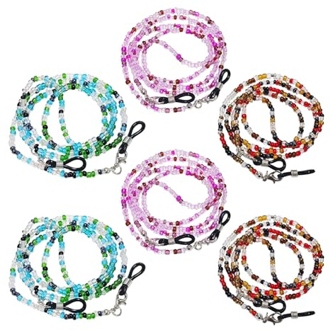IDNVFY 6 Morceaux De Chaîne De Lunettes Perlées, Lanière De Lunettes De Lecture, Lanière De Lunettes Anti-Chute, Sangle De Lunettes De Cou Suspendue, Accessoires De Lunettes pour Femmes.