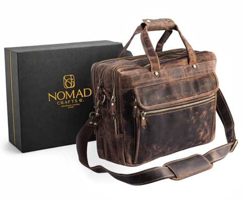 Brown Leather Messenger Bag for Men, Genuine Leather Briefcase Fits 15 Inch Work Satchel for Office, Business, and Travel Use