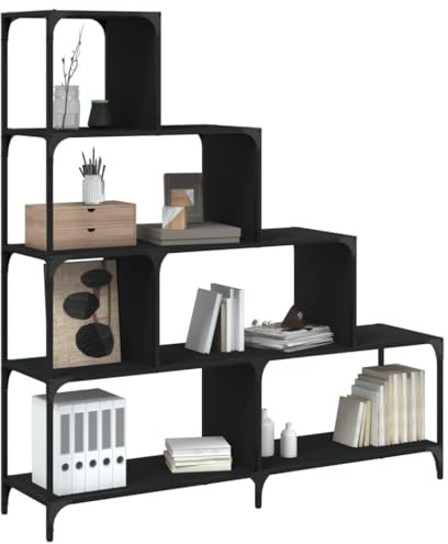 SKTQYQO Libreria a 4 Gradini Nera in Legno Multistrato Struttura Robusta Design Salvaspazio Scaffale Espositivo Portaoggetti per Soggiorno Studio Camera da Letto 139x33,5x149 cm