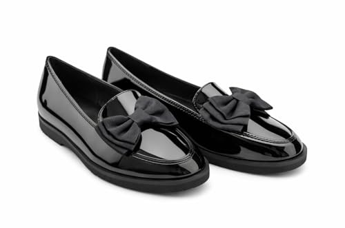 kraftd Slip-On Flat Shoes for Women & Girls | Bow Front Patent Loafer Shoes | Comfortable and Lightweight Loafers for - School, Office, Everyday wear | Casual Flats for Ladies
