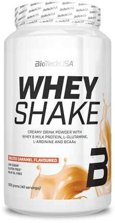 BioTechUSA Whey Shake | Krämigt vassleprotein med fyllig smak | Tillsatta BCAA och aminosyror | Hög fiberhalt | Glutenfri | Krämig konsistens | 1000 g, Salt Kola