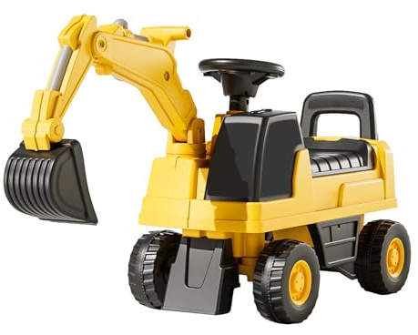 Tritina Excavadora Gigante para Cabalgar para Niño Amarillo, Estructura Anti-Basculación, Asiento con Almacenamiento, Brazo de Pelleadora Móvil, Neumáticos Antideslizantes, Adecuado de 1 a 4 años
