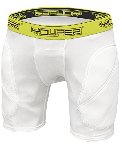Youper Boys Youth Padded Sliding Shorts with Cup Pocket for Baseball, Football, Lacrosse (White Yellow (No Cup), Medium)