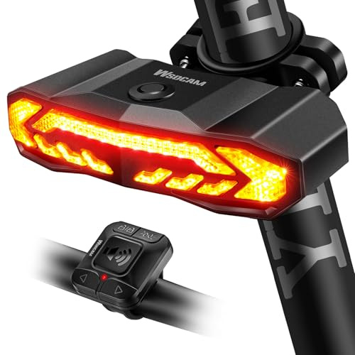 WSDCAM Smart Bike Tail Light with Turn Signals and Rear Brake Light, Bike Alarm Horn with Remote, Auto ON/Off Rechargeable Waterproof