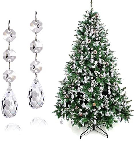 15PCS Christmas Tree Hanging Ornaments, Clear Crystal acrylic Prism Parts Chandelier Lamp Teardrop Hanging Decorations Perfect for Christmas Tree Decorations (Drop shape-15pcs)